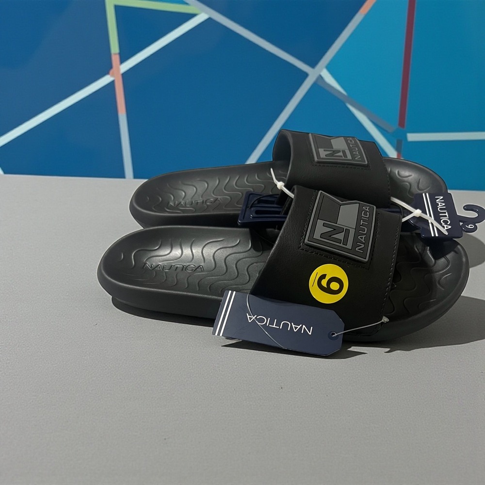 Nautica Men's Black Slide Sandals Size 9 Pool Beach Comfort - Picture 7 of 10